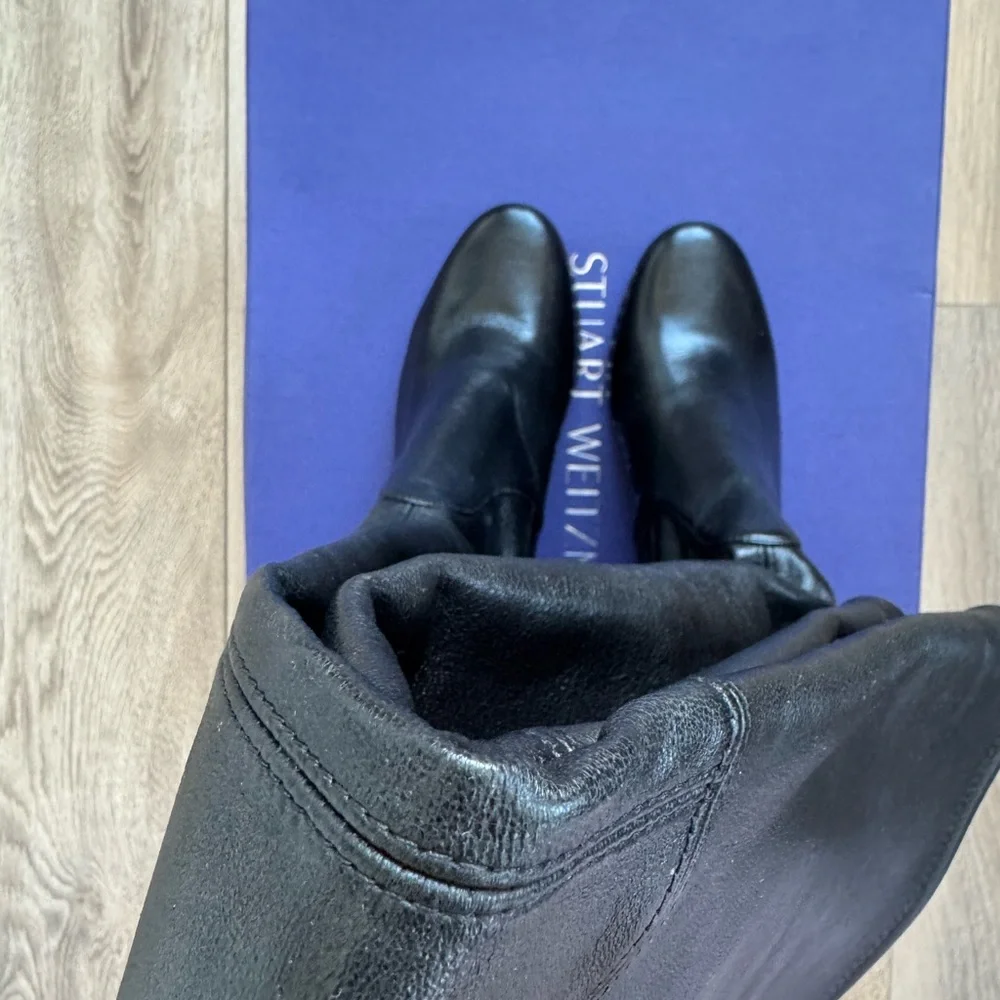 Stuart Weitzman Black Over-the-Knee Leather Boots - Picture 5 of 9